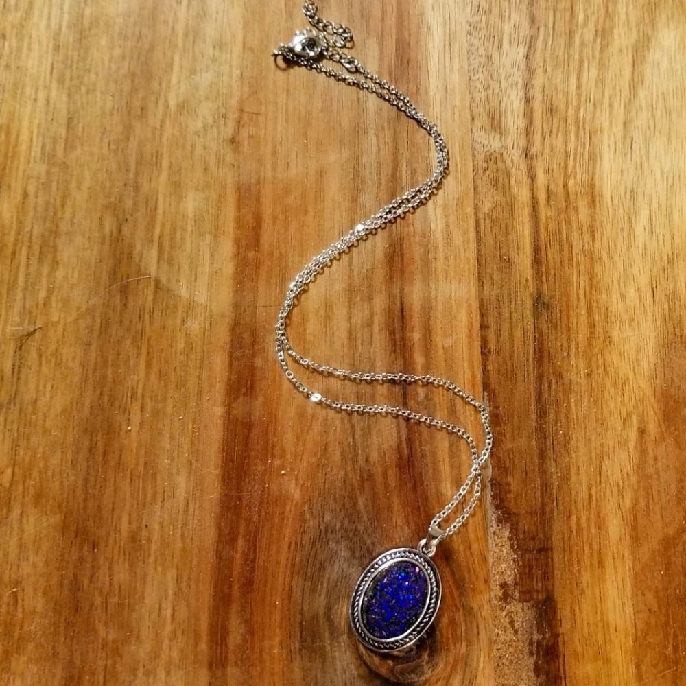 Silver blue glitter necklace